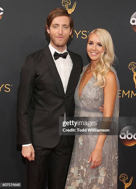 Actress Thomas Middleditch and Mollie Gates attend the 68th Annual Primetime Emmy Awards at Microsoft Theater on September 18, 2016 in Los Angeles,...