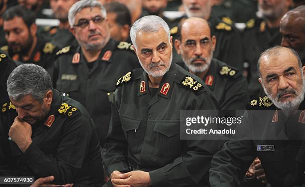 Iranian Quds Force commander Qassem Soleimani attends Iranian supreme leader Ayatollah Ali Khamenei's meeting with the Islamic Revolution Guards...