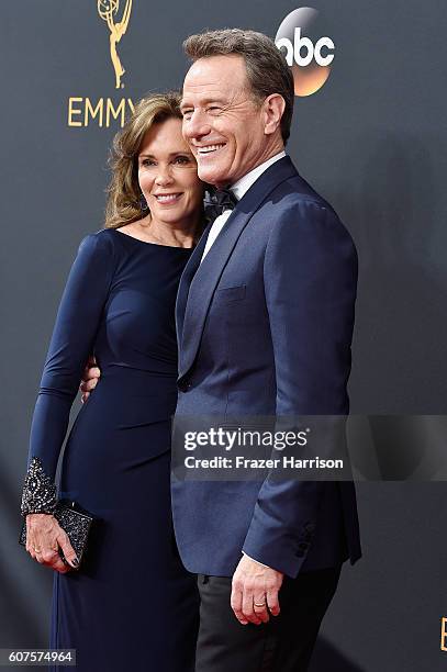 Actor Bryan Cranston and Robin Dearden attend the 68th Annual Primetime Emmy Awards at Microsoft Theater on September 18, 2016 in Los Angeles,...