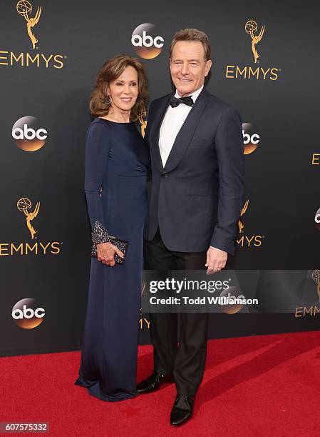 Actor Bryan Cranston and Robin Dearden attend the 68th Annual Primetime Emmy Awards at Microsoft Theater on September 18, 2016 in Los Angeles,...