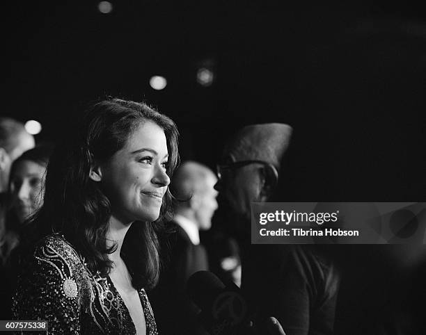 Tatiana Maslany attends the Television Academy reception for Emmy Nominees at Pacific Design Center on September 16, 2016 in West Hollywood,...