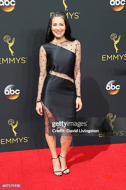 Personality Stacy London arrives at the 68th Annual Primetime Emmy Awards at the Microsoft Theater on September 18, 2016 in Los Angeles, California.