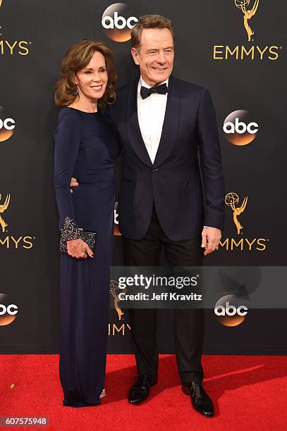 Actor Bryan Cranston and Robin Dearden attend the 68th Annual Primetime Emmy Awards at Microsoft Theater on September 18, 2016 in Los Angeles,...