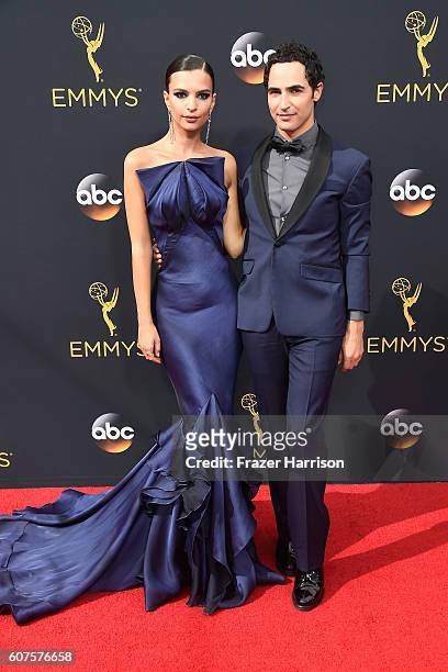Actress Emily Ratajkowski and designer Zac Posen attend the 68th Annual Primetime Emmy Awards at Microsoft Theater on September 18, 2016 in Los...