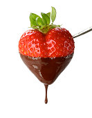 heart shaped strawberry dipped in chocolate fondue, valentine's day