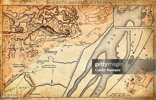 stockillustraties, clipart, cartoons en iconen met ancient egypt map - thebes - amarna