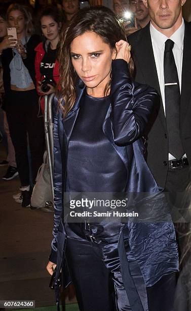 Victoria Beckham attends A Green Carpet Challenge BAFTA Night during London Fashion Week Spring/Summer collections 2017 on September 18, 2016 in...