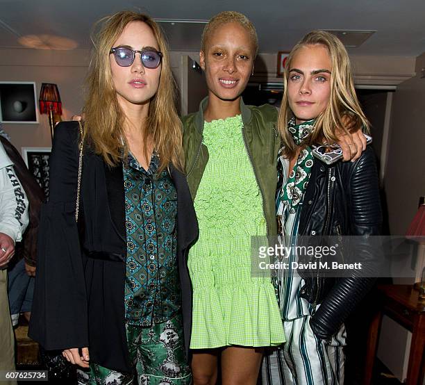 Suki Waterhouse, Adwoa Aboah and Cara Delevingne attends the launch of i-D's 'The Female Gaze' issue hosted by Holly Schkleton and Adwoa Aboah during...