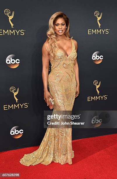 Actress Laverne Cox arrives at the 68th Annual Primetime Emmy Awards at Microsoft Theater on September 18, 2016 in Los Angeles, California.