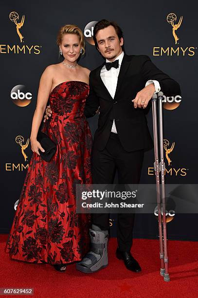 Actor Rupert Friend and Aimee Mullins arrive at the 68th Annual Primetime Emmy Awards at Microsoft Theater on September 18, 2016 in Los Angeles,...