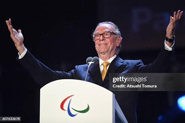 President of Brazil's Olympic Committee Sr. Carlos Arthur Nuzman gives a speech during the closing ceremony of the Rio 2016 Paralympic Games at...