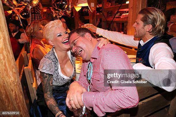 Melanie Mueller and Elton during the 'Almauftrieb' as part of the Oktoberfest 2016 at Kaeferschaenke beer tent on September 18, 2016 in Munich,...