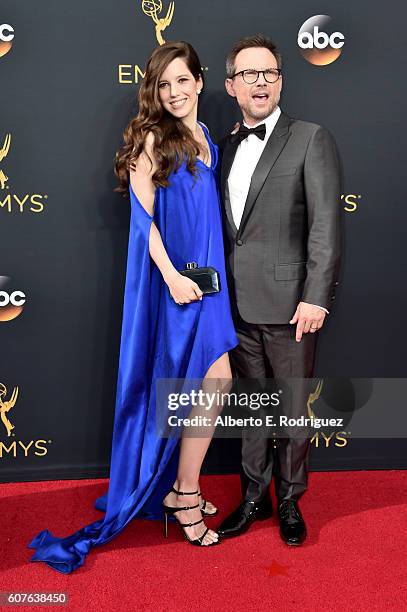 Brittany Lopez and actor Christian Slater attend the 68th Annual Primetime Emmy Awards at Microsoft Theater on September 18, 2016 in Los Angeles,...