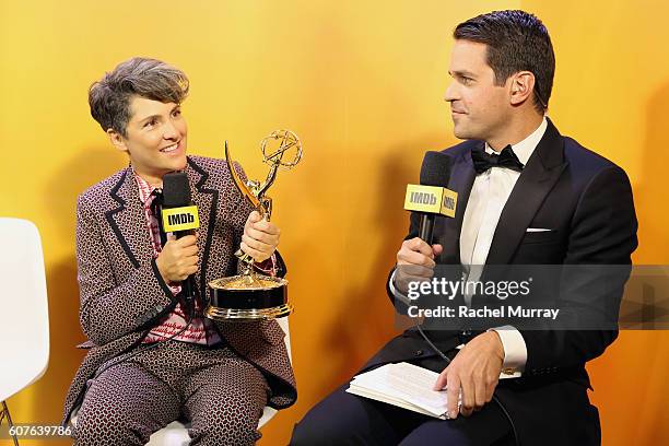 Winner Jill Soloway and host Dave Karger attend IMDb Live After The Emmys, presented by TCL on September 18, 2016 in Los Angeles, California.