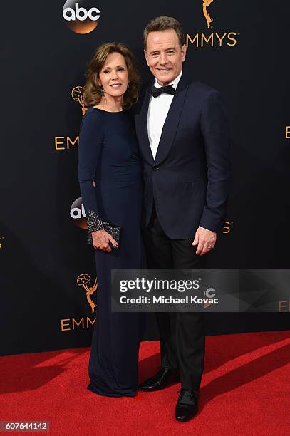 Actor Bryan Cranston and actress Robin Dearden attend the 68th Annual Primetime Emmy Awards at Microsoft Theater on September 18, 2016 in Los...