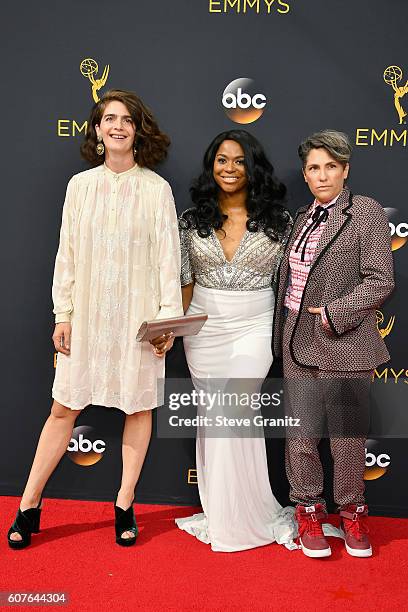 Actress Gaby Hoffmann, actress Alexandra Grey and producer Jill Soloway attend the 68th Annual Primetime Emmy Awards at Microsoft Theater on...