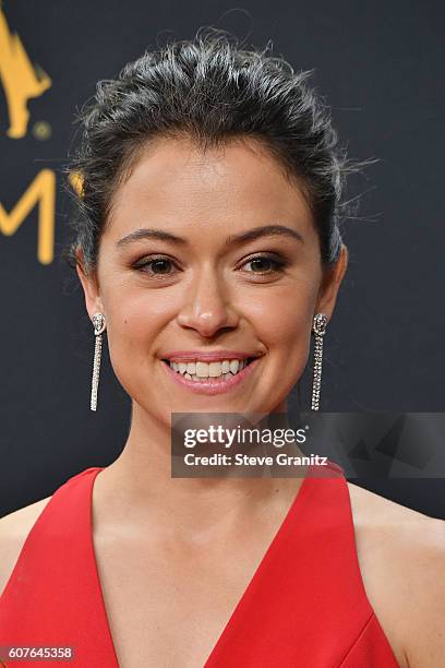 Actress Tatiana Maslany, winner of the Outstanding Lead Actress in a Drama Series award for 'Orphan Black,' poses in the press room during the 68th...