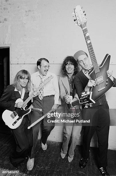 American rock group Cheap Trick, USA, 1977. Left to right: singer Robin Zander, drummer Bun E. Carlos, bassist Tom Petersson and guitarist Rick...