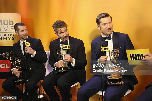 Winners David Benioff and Nikolaj Coster-Waldau attend IMDb Live After The Emmys, presented by TCL on September 18, 2016 in Los Angeles, California.