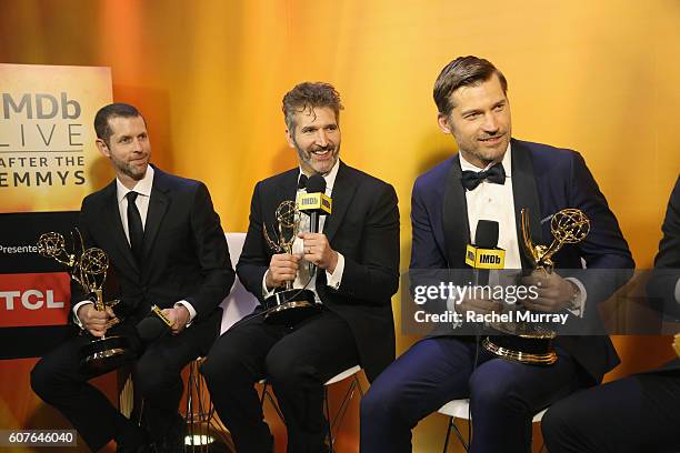 Winners David Benioff and Nikolaj Coster-Waldau attend IMDb Live After The Emmys, presented by TCL on September 18, 2016 in Los Angeles, California.