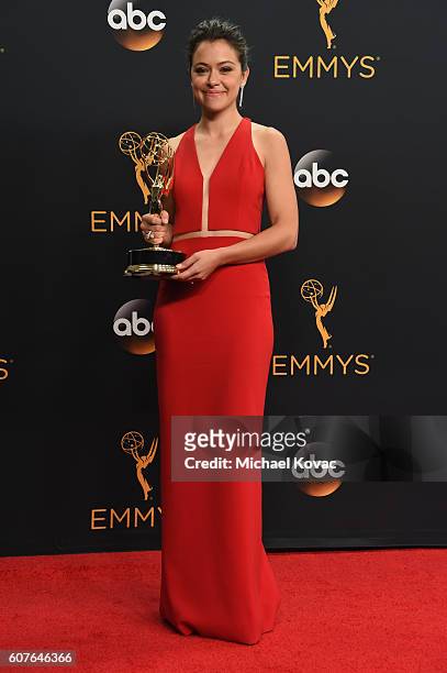 Actress Tatiana Maslany, winner of the award for Outstanding Lead Actress in a Drama Series for 'Orphan Black,' poses in the press room at the68th...