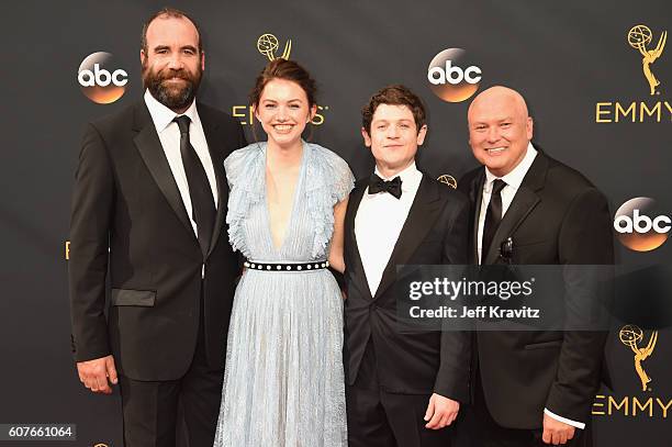 Actors Rory McCann, Hannah Murray, Iwan Rheon and Conleth Hill attend the 68th Annual Primetime Emmy Awards at Microsoft Theater on September 18,...