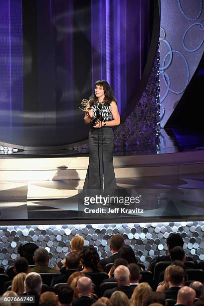Director Susanne Bier accepts the award for Oustanding Directing for a Limited Series, Movie or Dramatic Special for 'The Night Manager' onstage...