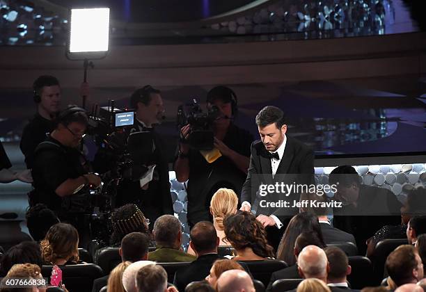 Host Jimmy Kimmel speaks onstage during the 68th Annual Primetime Emmy Awards at Microsoft Theater on September 18, 2016 in Los Angeles, California.