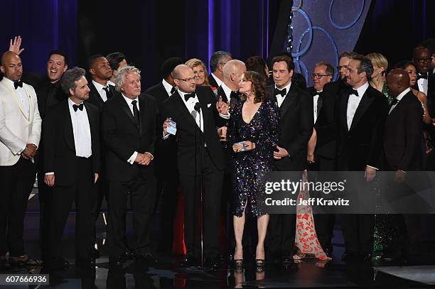 Writers Scott Alexander and Larry Karaszewski, producer Nina Jacobson, writer/producer Ryan Murphy, actor John Travolta and production team accept...