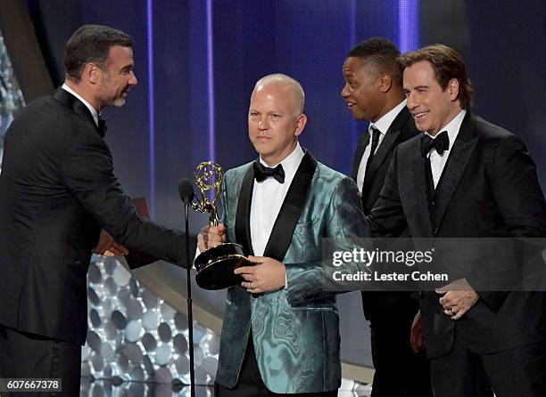 Actor Liev Schreiber presents the Outstanding Limited Series award for 'The People vs. OJ Simpson: American Crime Story' to producer Ryan Murphy,...