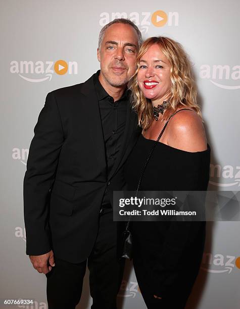 Actor Titus Welliver and Jose Stemkens attend Amazon's Emmy Celebration at Sunset Tower Hotel West Hollywood on September 18, 2016 in West Hollywood,...