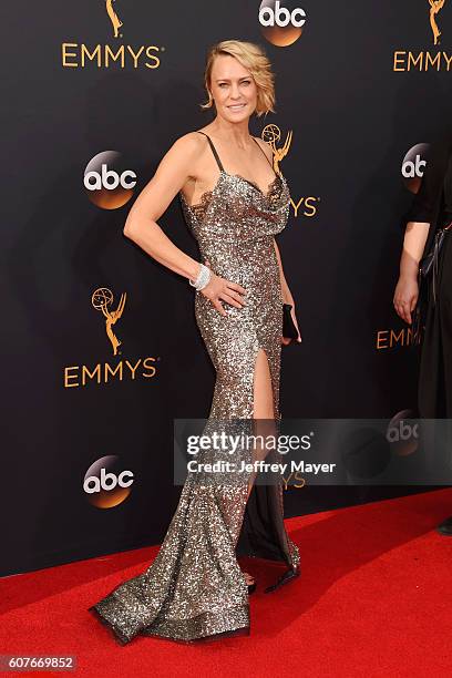 Actress Robin Wright arrives at the 68th Annual Primetime Emmy Awards at Microsoft Theater on September 18, 2016 in Los Angeles, California.