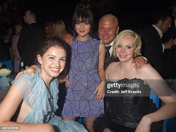 Actors Hannah Murray, Maisie Williams, Conleth Hill and Gwendoline Christie attend HBO's Official 2016 Emmy After Party at The Plaza at the Pacific...