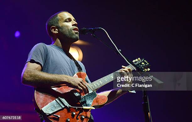 Singer Jack Johnson performs on the Sunset Cliffs stage during KAABOO Del Mar at the Del Mar Fairgrounds on September 18, 2016 in Del Mar, California.