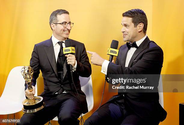 Winner John Oliver and host Dave Karger attend IMDb Live After The Emmys, presented by TCL on September 18, 2016 in Los Angeles, California.