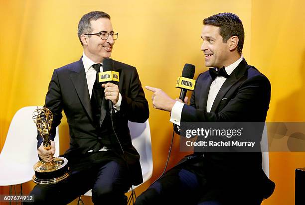 Winner John Oliver and host Dave Karger attend IMDb Live After The Emmys, presented by TCL on September 18, 2016 in Los Angeles, California.