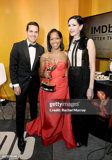 Host Dave Karger, Winner Regina King, and host Jill Kargman attend IMDb Live After The Emmys, presented by TCL on September 18, 2016 in Los Angeles,...