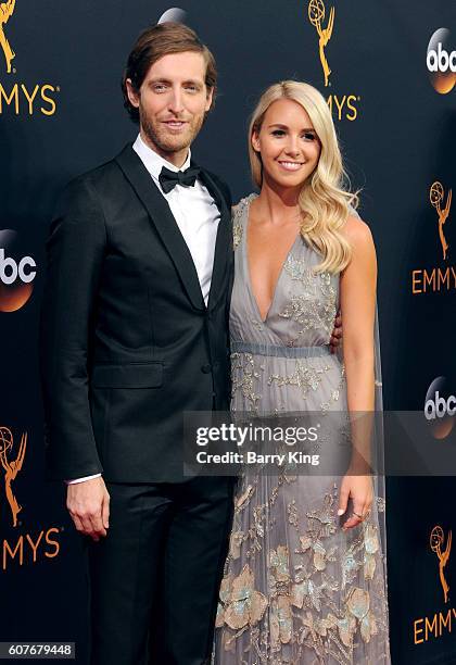 Actor Thomas MIddleditch and Mollie Gates attend the 68th Primetime Emmy Awards at Microsoft Theater on September 18, 2016 in Los Angeles, California.