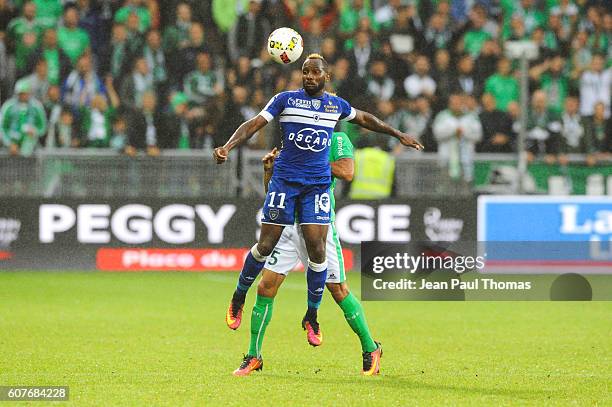 Lenny NANGIS of Bastia during the Ligue 1 match between AS Saint Etienne and Bastia at Stade Geoffroy-Guichard on September 18, 2016 in...