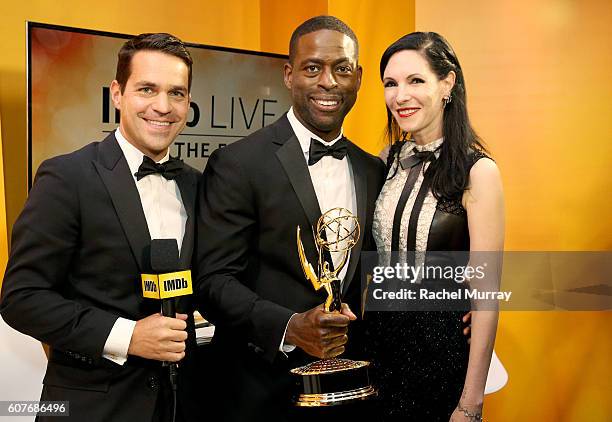 Host Dave Karger, Winner Sterling K. Brown and Host Jill Kargman attend IMDb Live After The Emmys, presented by TCL on September 18, 2016 in Los...