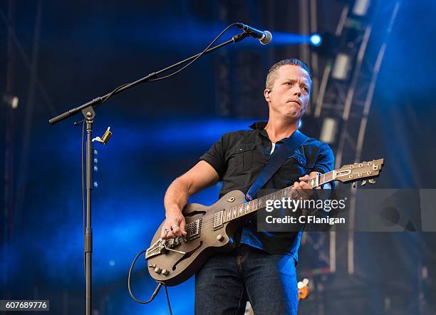 Musician Jason Isbell performs on the Sunset Cliffs Stage during the 2016 KAABOO Del Mar at the Del Mar Fairgrounds on September 18, 2016 in Del Mar,...