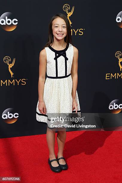 Actor Aubrey Anderson-Emmons arrives at the 68th Annual Primetime Emmy Awards at the Microsoft Theater on September 18, 2016 in Los Angeles,...