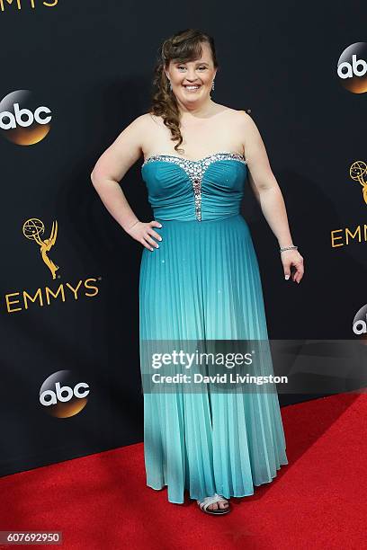 Actress Jamie Brewer arrives at the 68th Annual Primetime Emmy Awards at the Microsoft Theater on September 18, 2016 in Los Angeles, California.