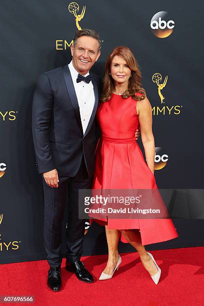 Television Producer Mark Burnett and actress Roma Downey arrive at the 68th Annual Primetime Emmy Awards at the Microsoft Theater on September 18,...