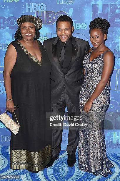 Doris Hancox, Anthony Anderson and Kyra Anderson attends HBO's Post Award Reception Following the 68th Primetime Emmy Awards at The Plaza at the...