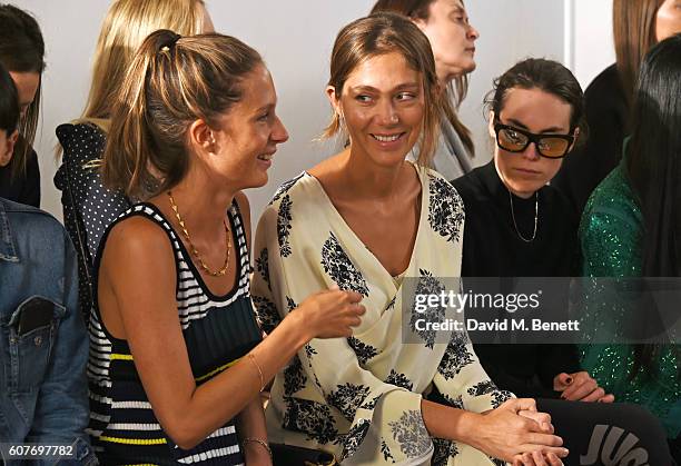 Jemima Jones, Quentin Jones and Tallulah Harlech attend the Pringle Of Scotland Womenswear Spring/Summer 2017 LFW Show at One Marylebone on September...