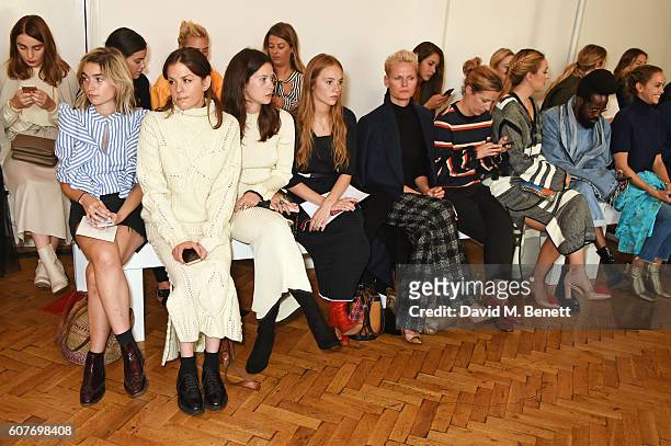 Morgane Polanski, Jessamine Bell, Petra Palumbo, Anna Freemantle, guest, Mary Alice Malone and Roy Luwolt attend the Pringle Of Scotland Womenswear...