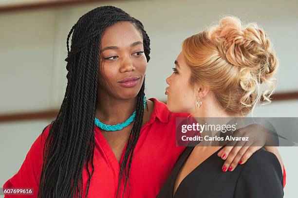 Actresses Naomi Ackie and Florence Pugh attend 'Lady Macbeth' photocall during 64th San Sebastian International Film Festival at Kursaal Palace on...