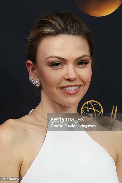 Actress Aimee Teegarden arrives at the 68th Annual Primetime Emmy Awards at the Microsoft Theater on September 18, 2016 in Los Angeles, California.