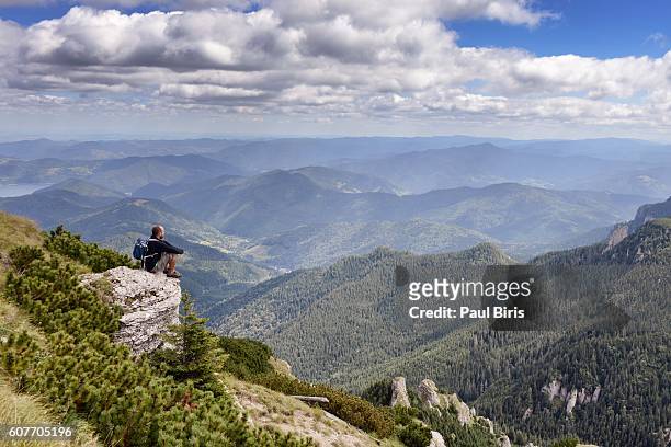 finding peace & inspiration, ceahlau mountains, romania - moldavia stock pictures, royalty-free photos & images